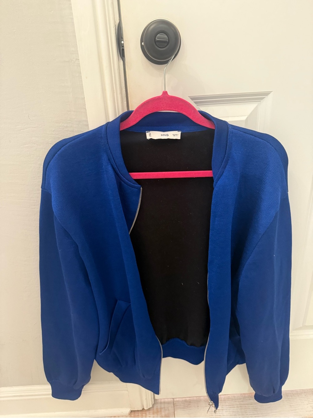 Mango Blue Zip-Front Bomber Jacket